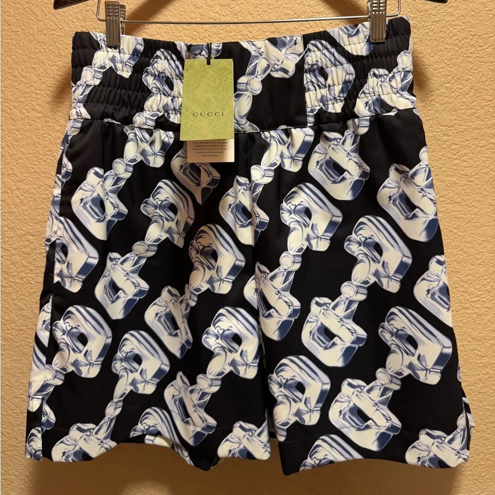 New Gucci Horsebit Logo Shorts Blue Black Size IT 46 US M Waist 32